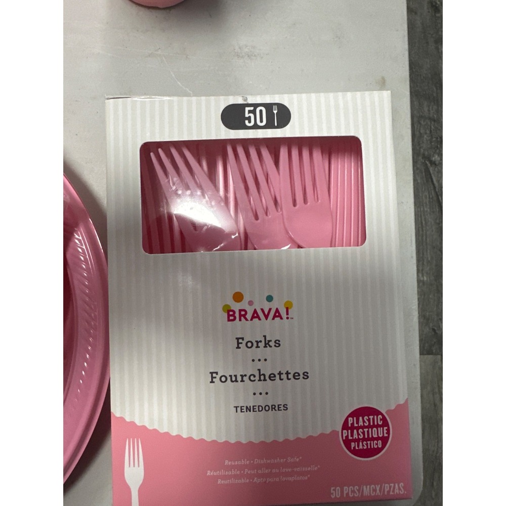 Pink Disposable Party Supplies Set Plates Napkins Forks 110pc Desechables Fiesta